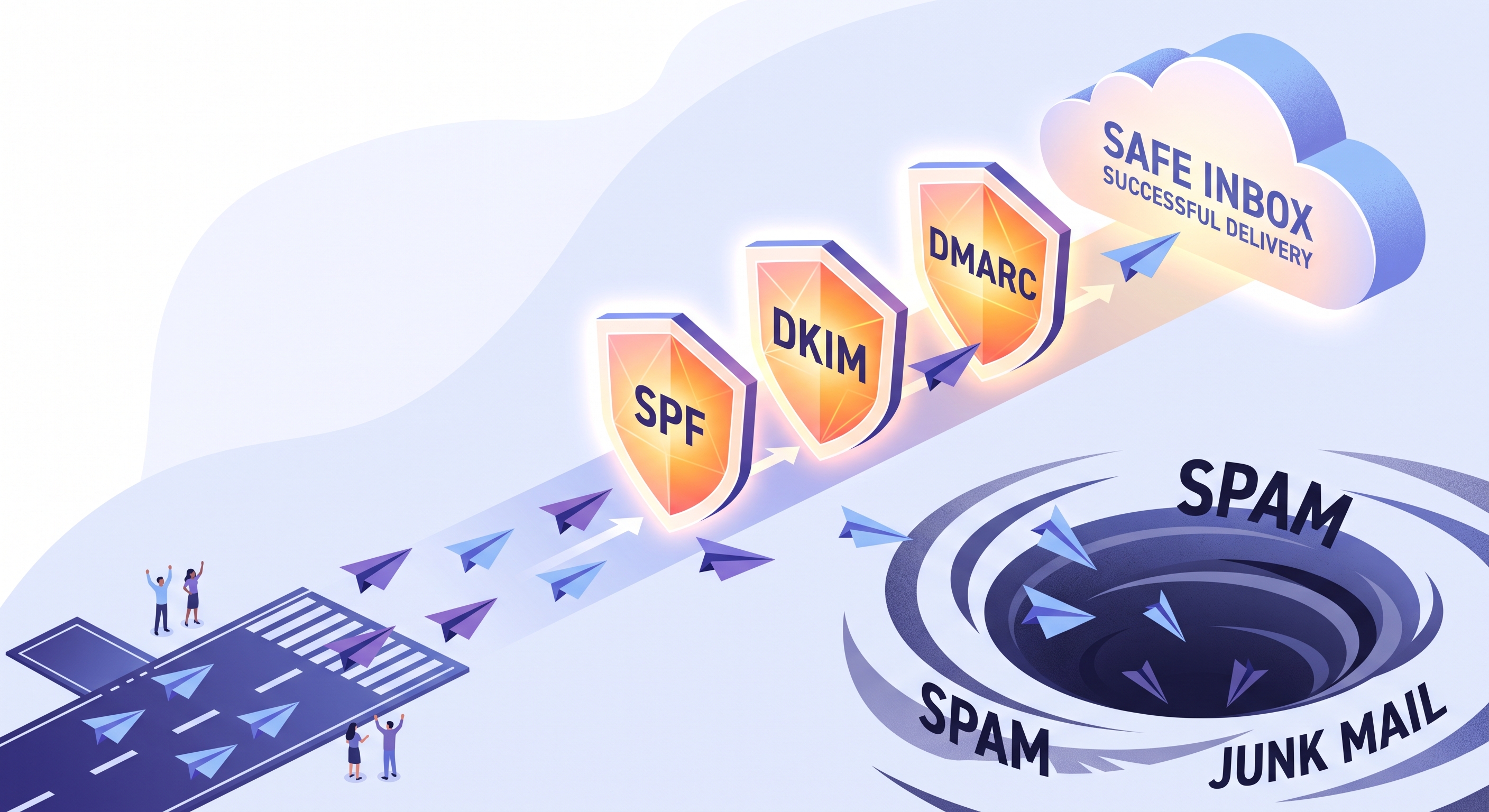 Email deliverability dashboard displaying inbox placement rates, DNS authentication status, and bounce analytics